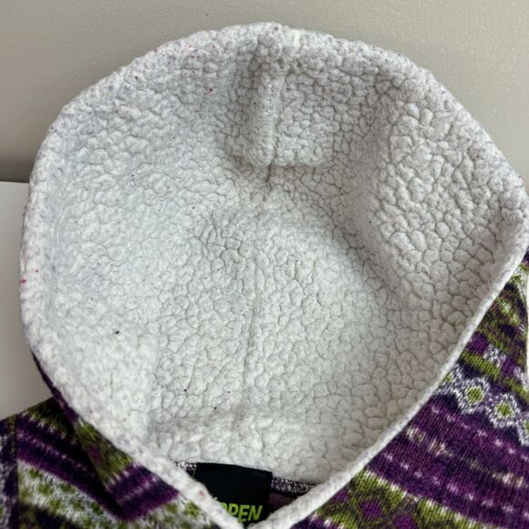Koppen Sherpa Pullover Women's Size S Fair Isle Purple Green Hooded Jacket - Picture 3 of 6